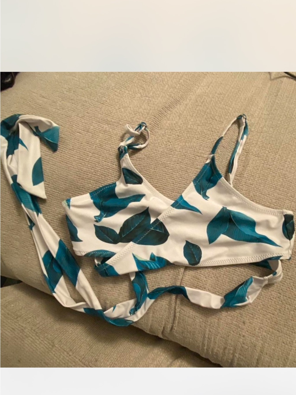 Blue Leaf Print Wrap Bikini Top